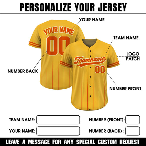 Custom Baseball Jersey with Team Name Number, Jersey Shirt for Men Women Youth Kid, Gifts for Baseball Fans Gradient Pinstripe Yellow Orange