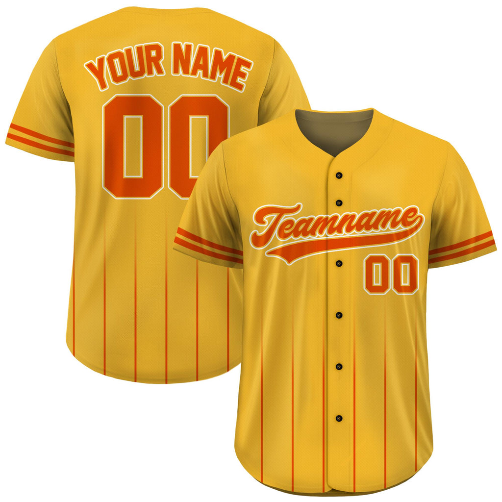 Custom Baseball Jersey with Team Name Number, Jersey Shirt for Men Women Youth Kid, Gifts for Baseball Fans Gradient Pinstripe Yellow Orange