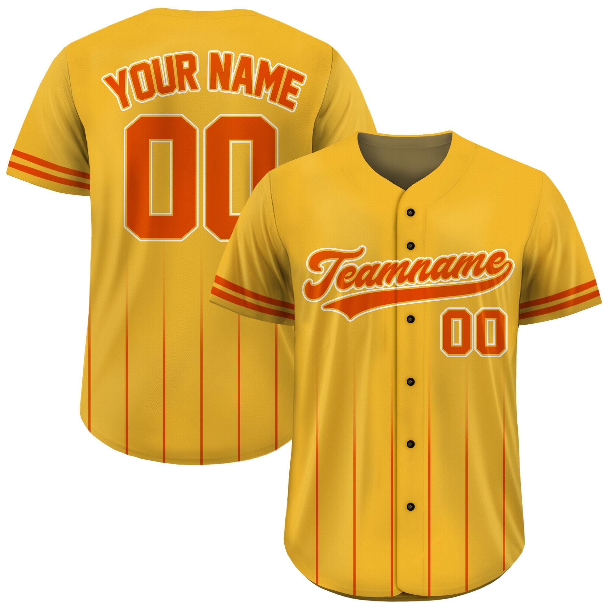 Custom Baseball Jersey with Team Name Number, Jersey Shirt for Men Women Youth Kid, Gifts for Baseball Fans Gradient Pinstripe Yellow Orange