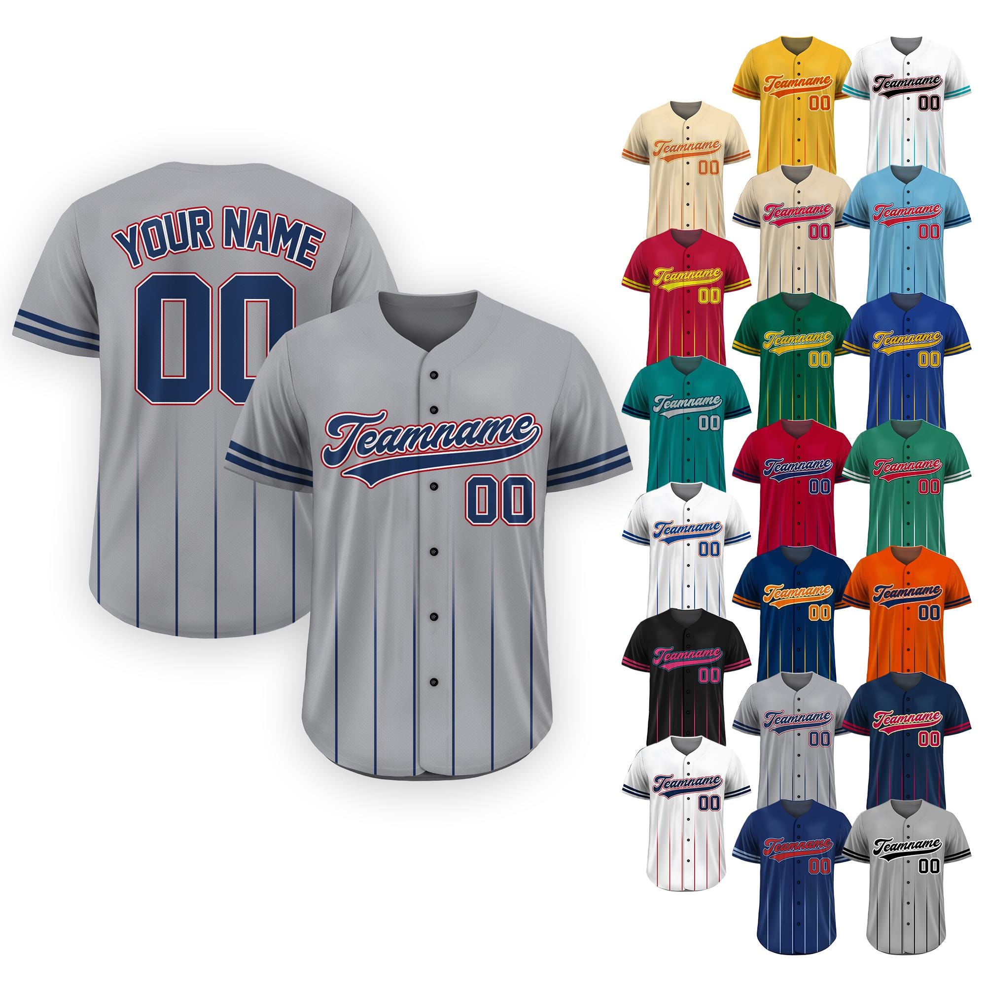 Custom Baseball Jersey with Team Name Number, Jersey Shirt for Men Women Youth Kid, Gifts for Baseball Fans Gradient Pinstripe Gray and Navy