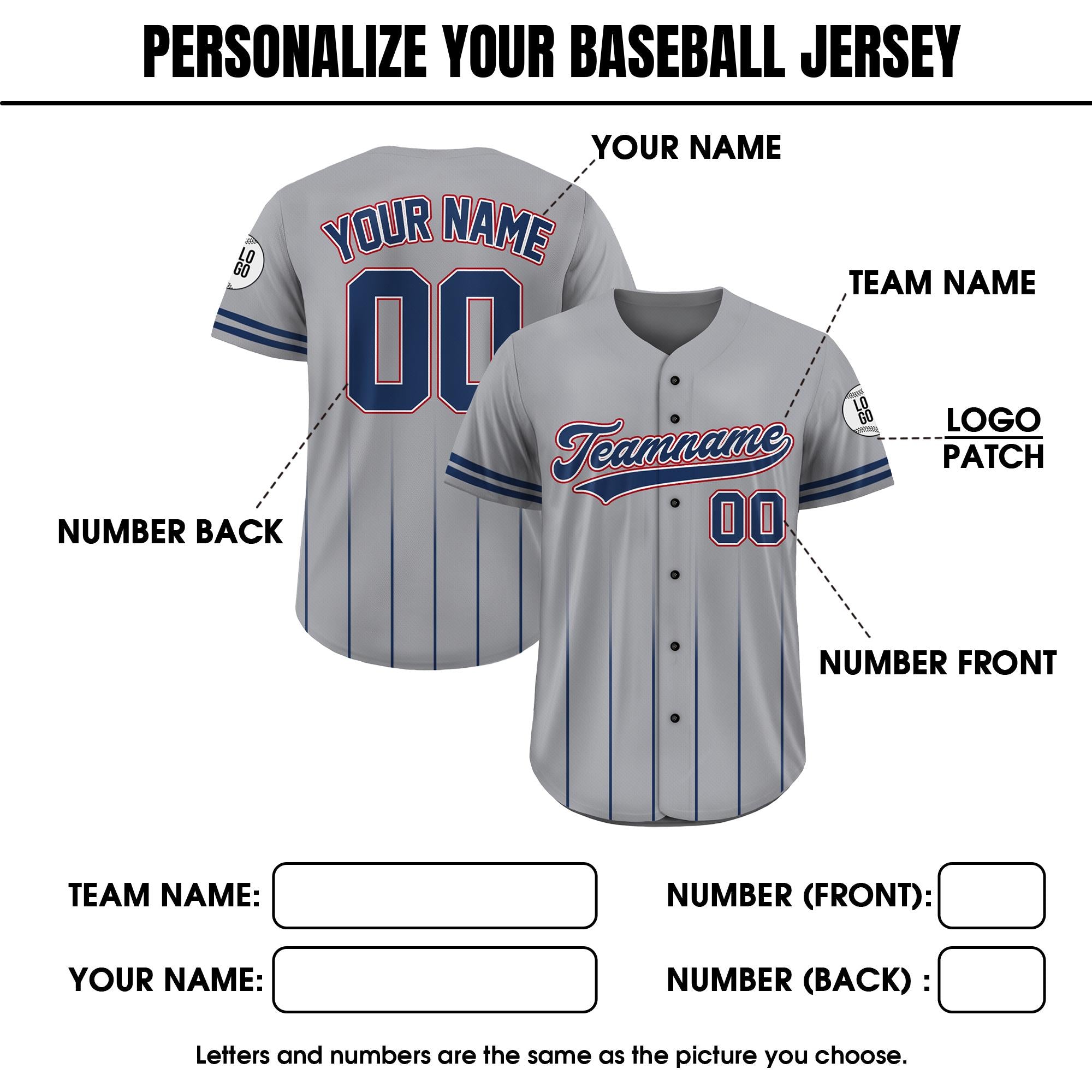 Custom Baseball Jersey with Team Name Number, Jersey Shirt for Men Women Youth Kid, Gifts for Baseball Fans Gradient Pinstripe Gray and Navy