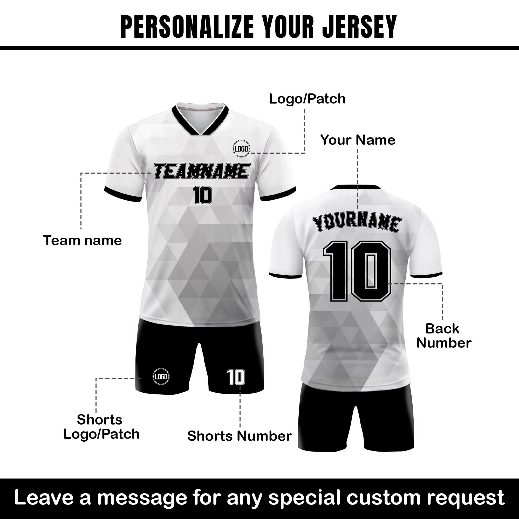 Custom Soccer Jersey for Adult Kid Team Uniform, Personalized Jersey with Team Name Number Logo, Black and White Soccer Sublimation Jersey