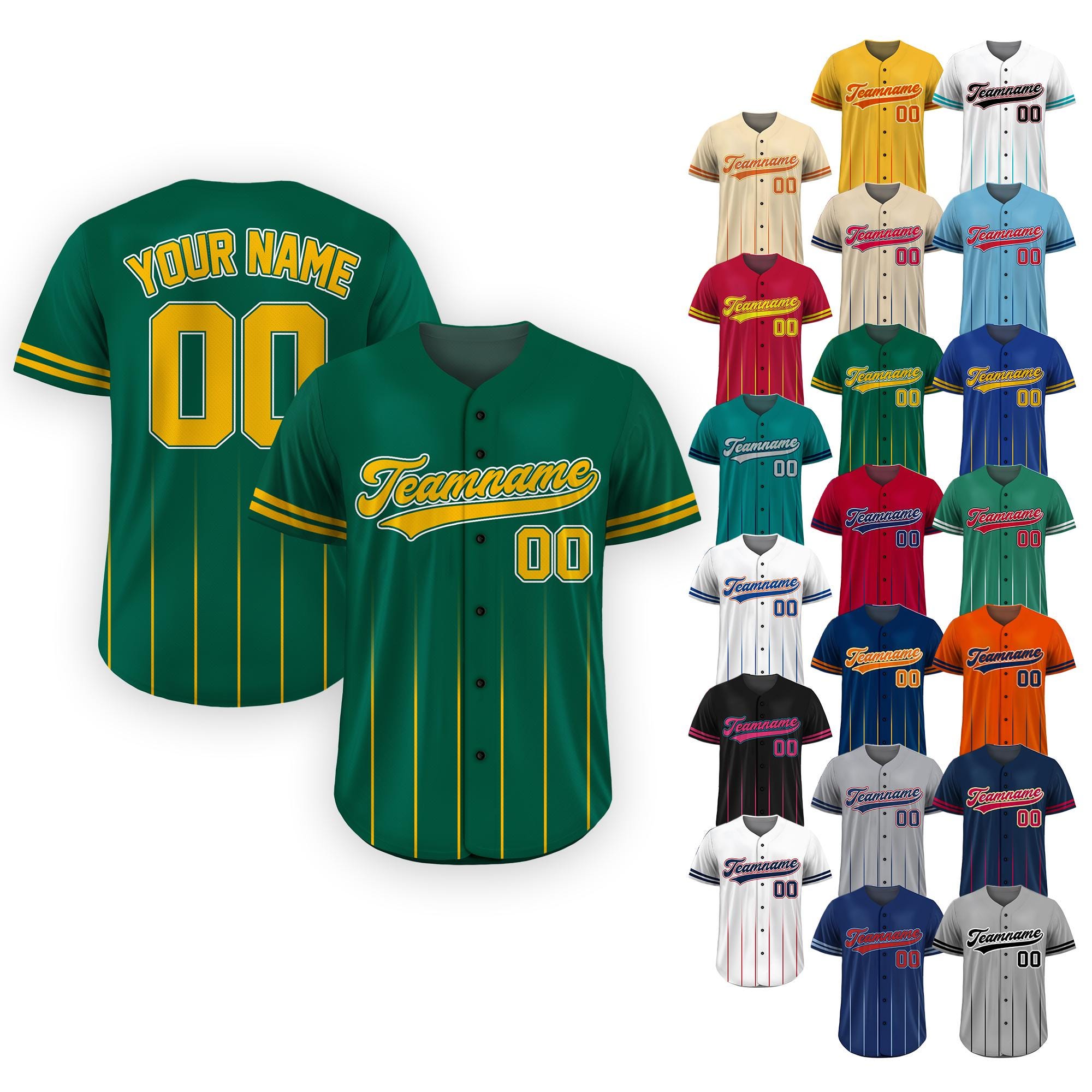 Custom Baseball Jersey with Team Name Number, Jersey Shirt for Men Women Youth Kid, Gifts for Baseball Fans Gradient Pinstripe Green Yellow