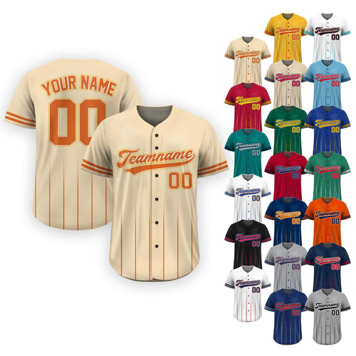 Custom Baseball Jersey with Team Name Number, Jersey Shirt for Men Women Youth Kid, Gifts for Baseball Fans Gradient Pinstripe Sand Orange