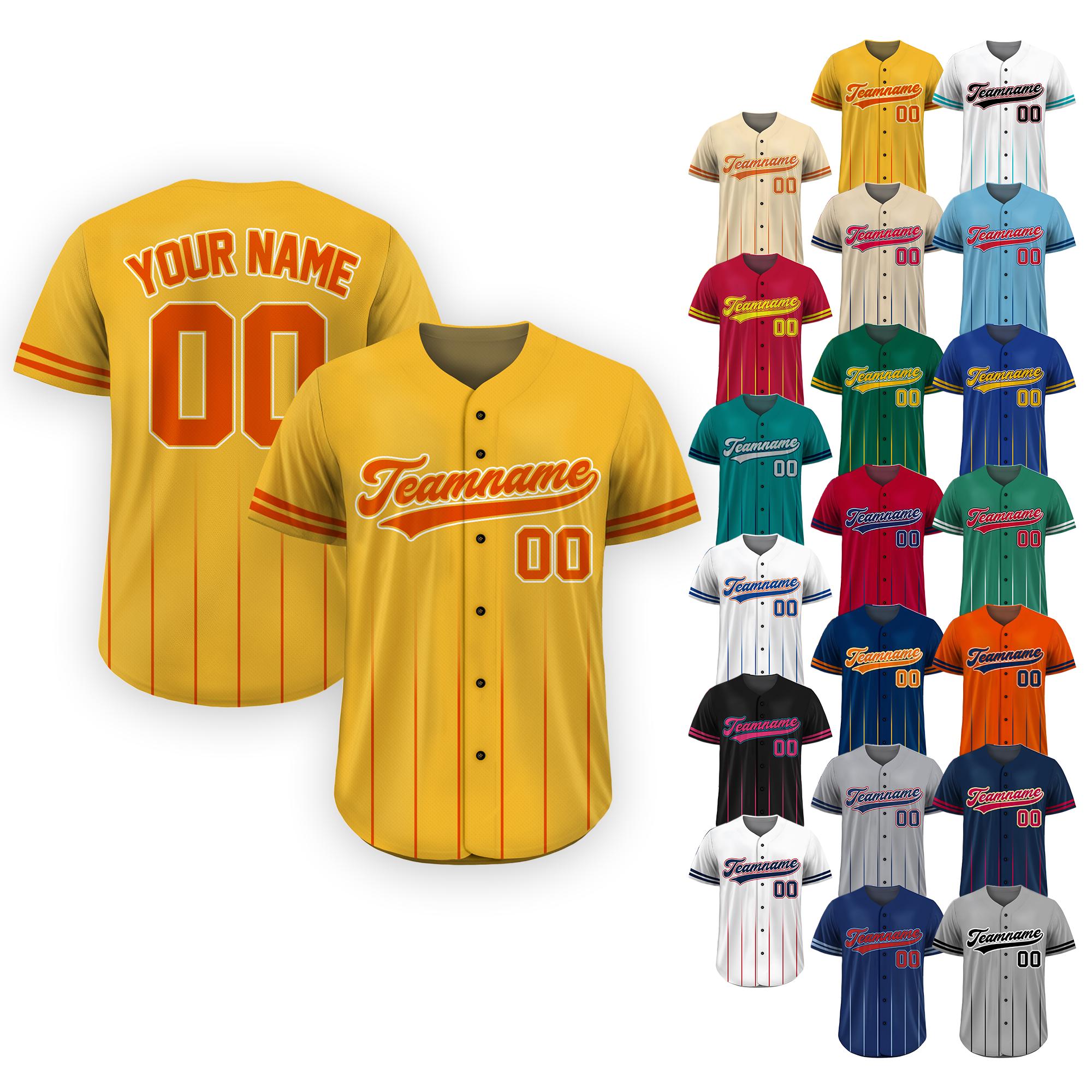 Custom Baseball Jersey with Team Name Number, Jersey Shirt for Men Women Youth Kid, Gifts for Baseball Fans Gradient Pinstripe Yellow Orange