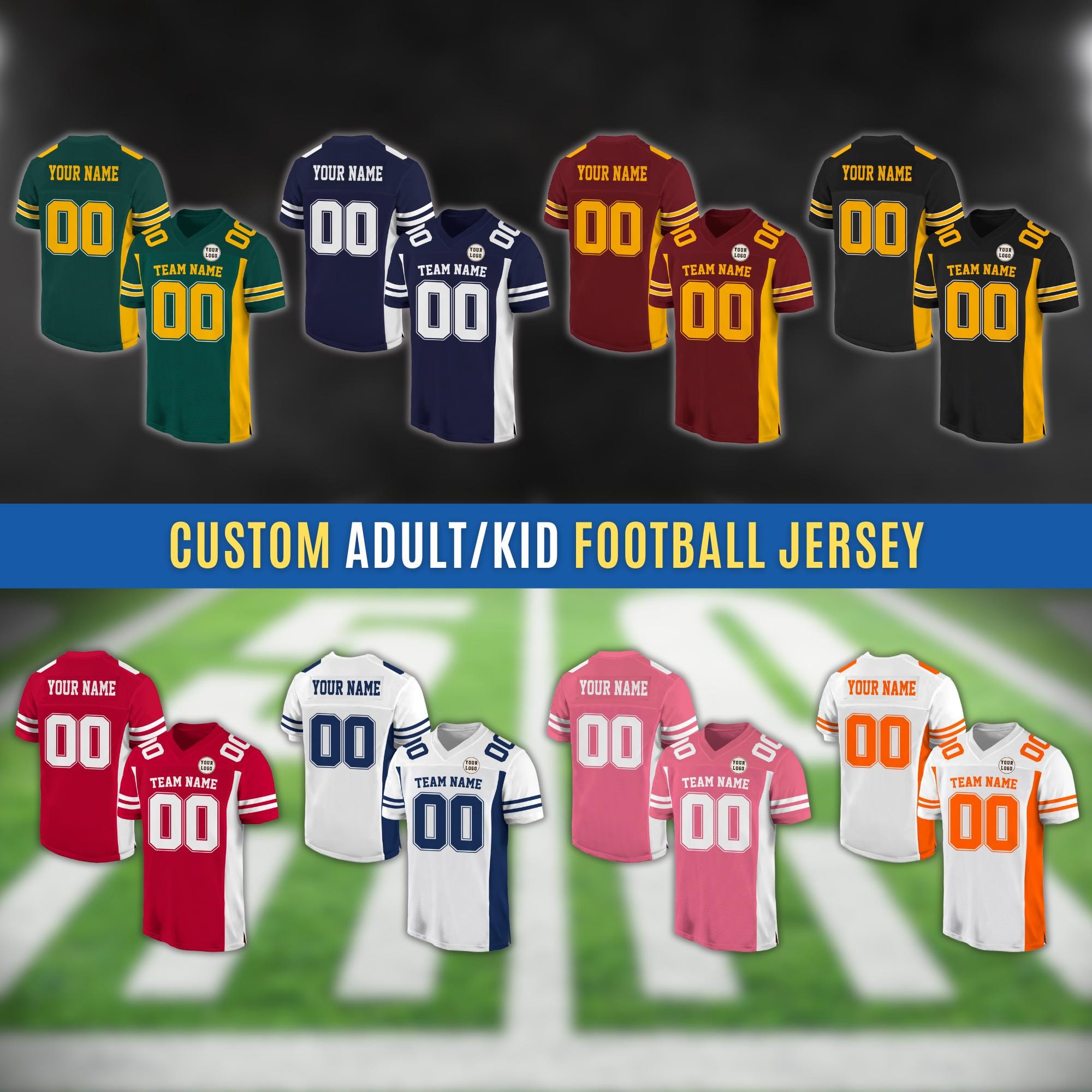 Custom Football Jersey for Adult Kid, Customized Team Name Number Football Team Jersey Shirt, Personalized College Football Team Fans Jersey