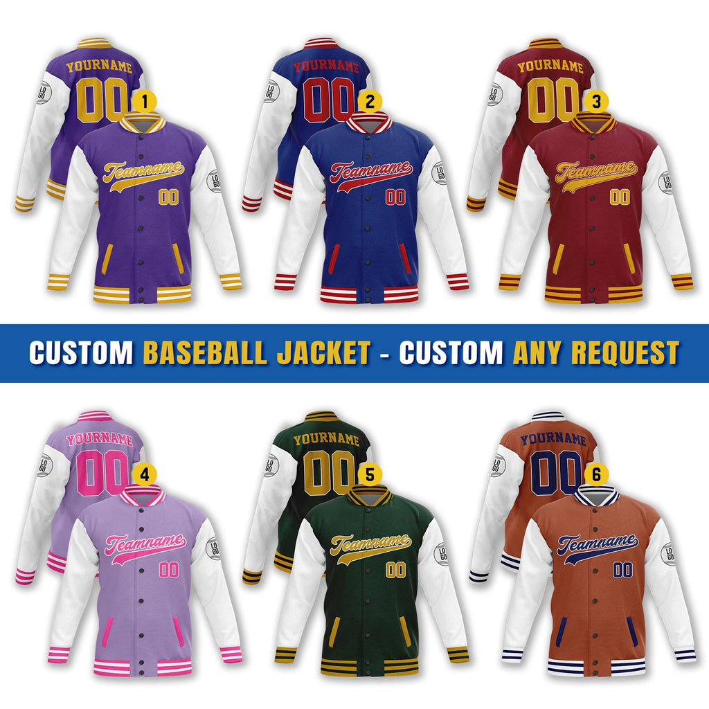 Personalized Jacket with Team Name Name Number for Adults Kid, Make Your Own Style Varsity Unisex Jacket, Customized Fashion Baseball Jacket
