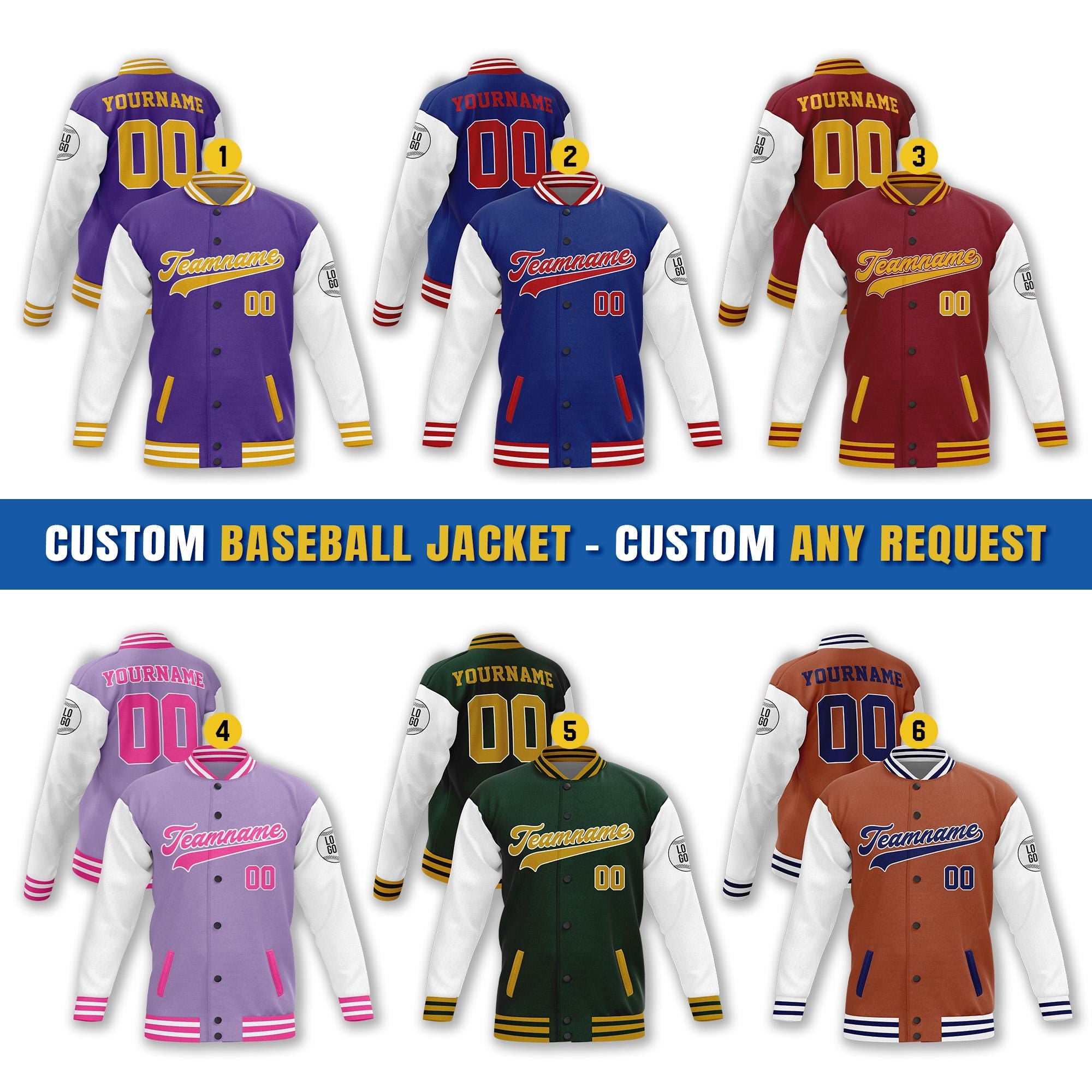Personalized Jacket with Team Name Name Number for Adults Kid, Make Your Own Style Varsity Unisex Jacket, Customized Fashion Baseball Jacket