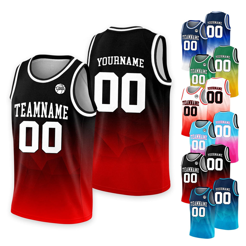 Custom Gradient Basketball Jersey For Men Women Youth Kid, Personalized Team Name & Number Red Basketball Jersey Shirt For Basketball Lover