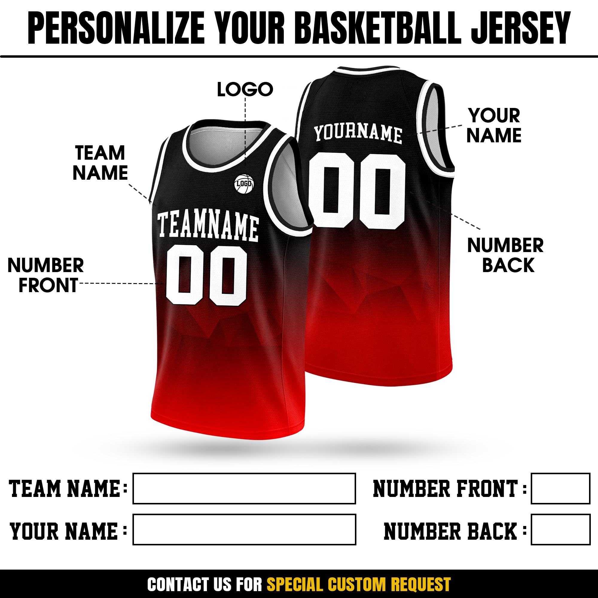 Custom Gradient Basketball Jersey For Men Women Youth Kid, Personalized Team Name & Number Red Basketball Jersey Shirt For Basketball Lover