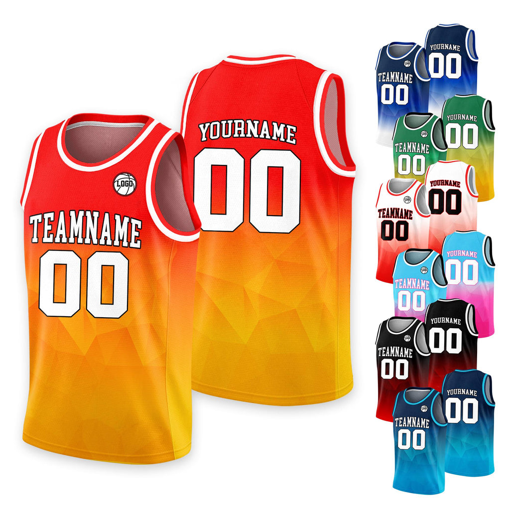Personalized Team Name & Number Basketball Jersey Tank Top For Adult Youth Kid, Custom Basketball Shirt, Gradient Red Orange Yellow Jersey