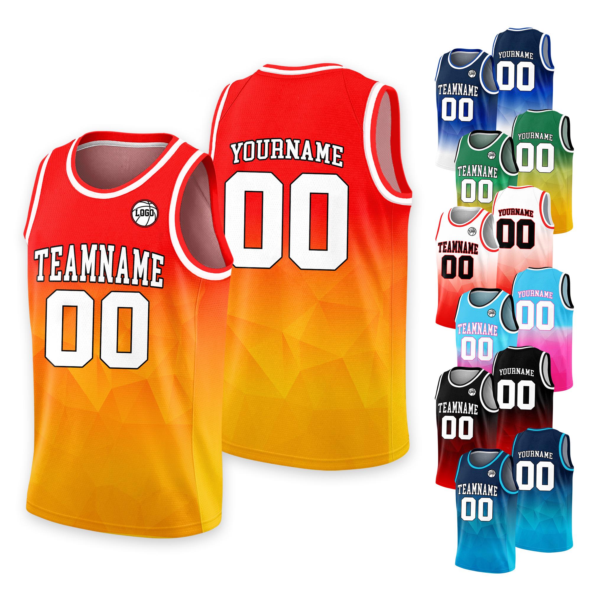Personalized Team Name & Number Basketball Jersey Tank Top For Adult Youth Kid, Custom Basketball Shirt, Gradient Red Orange Yellow Jersey