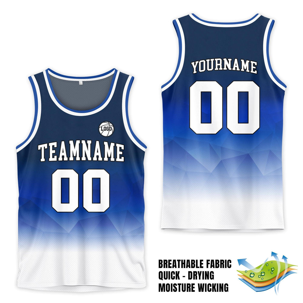 Personalized Team Name & Number Basketball Jersey Tank Top For Adult Kid Youth, Custom Gradient Blue Navy White Shirt For Basketball Fan