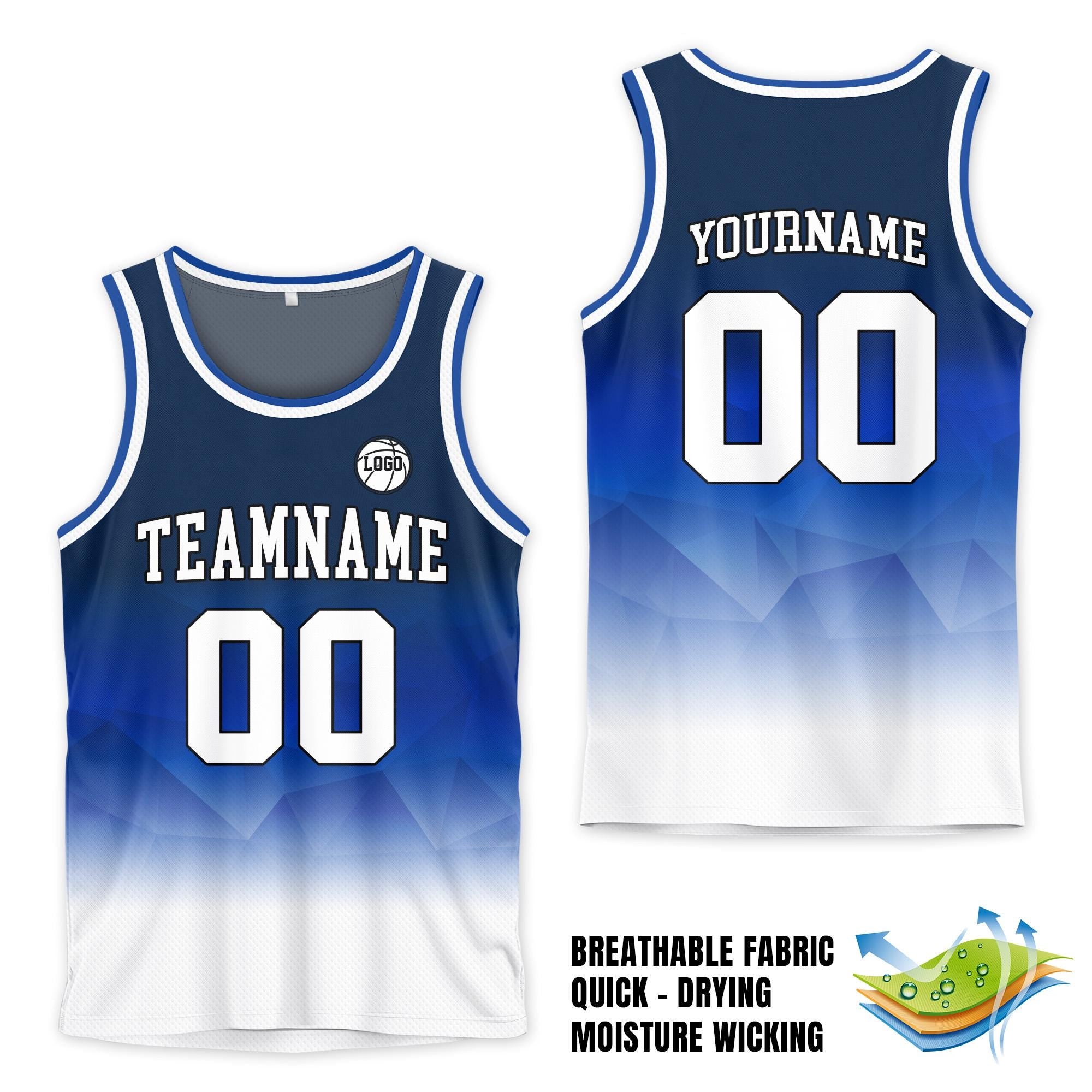Personalized Team Name & Number Basketball Jersey Tank Top For Adult Kid Youth, Custom Gradient Blue Navy White Shirt For Basketball Fan