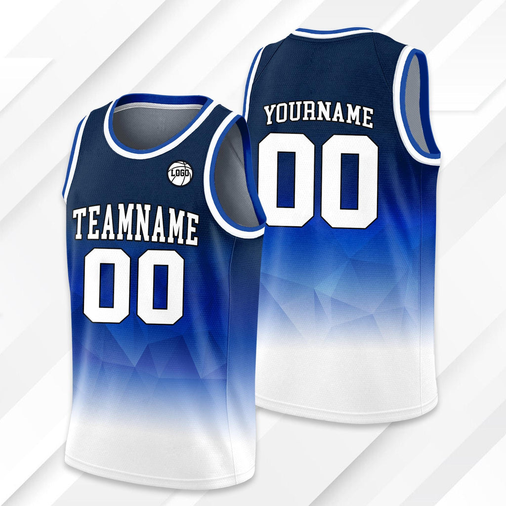 Personalized Team Name & Number Basketball Jersey Tank Top For Adult Kid Youth, Custom Gradient Blue Navy White Shirt For Basketball Fan