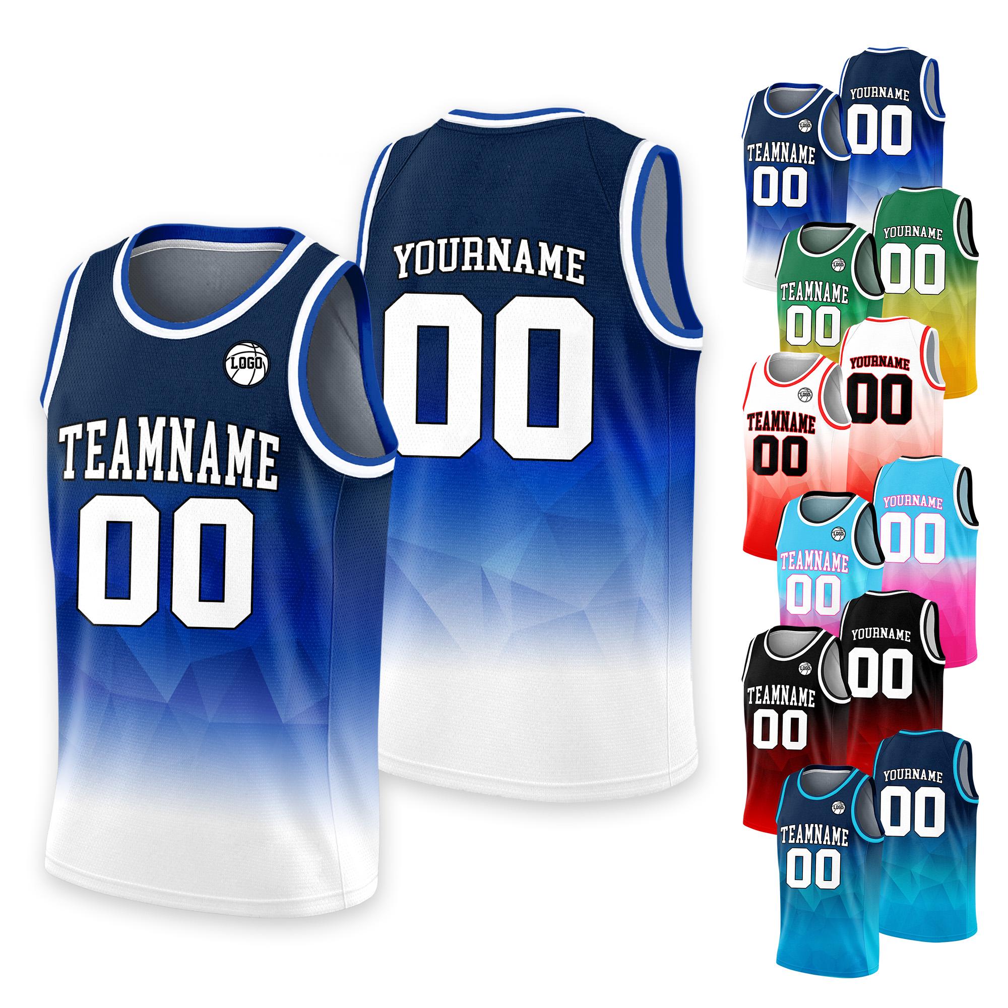 Personalized Team Name & Number Basketball Jersey Tank Top For Adult Kid Youth, Custom Gradient Blue Navy White Shirt For Basketball Fan