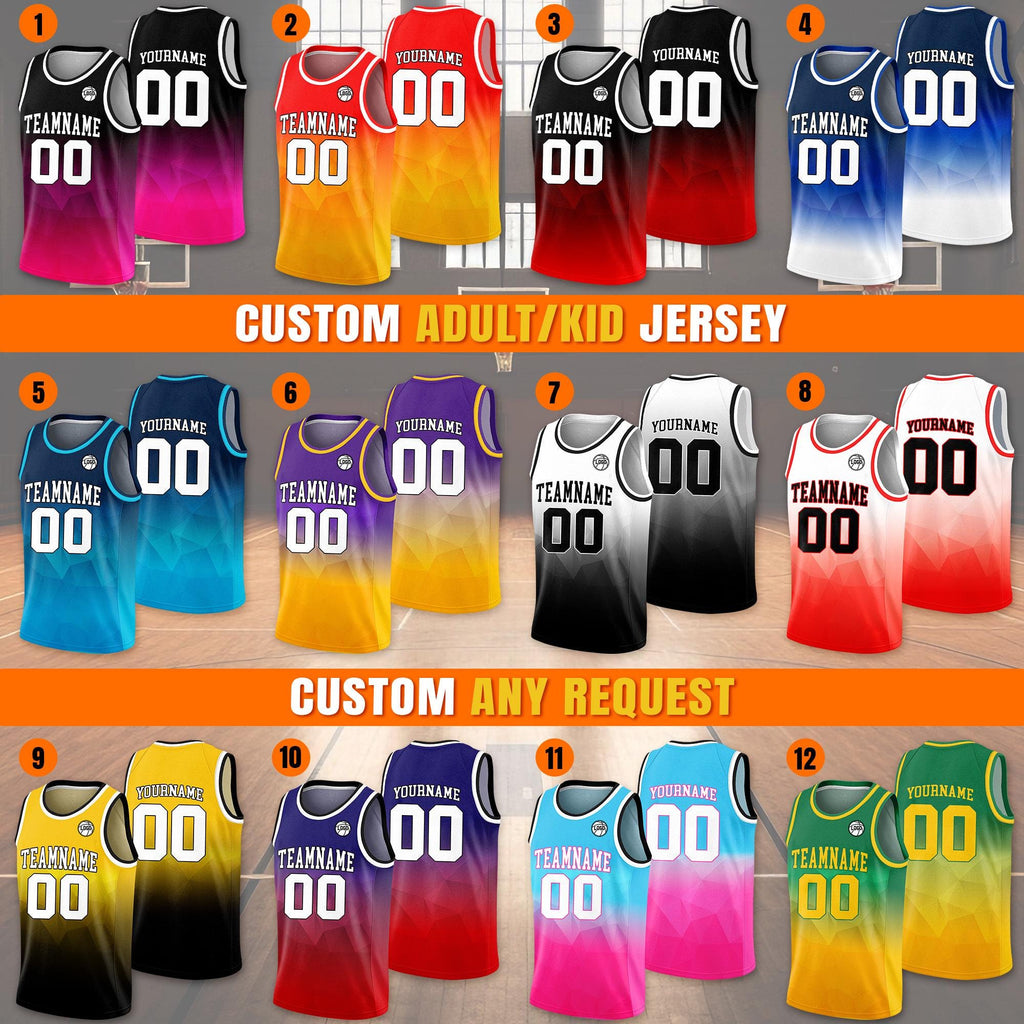 Personalized Gradient Basketball Jersey Team Name Number Logo For Adult Kid Youth, Ideal Gift For Basketball Lovers, Basketball Tank Top