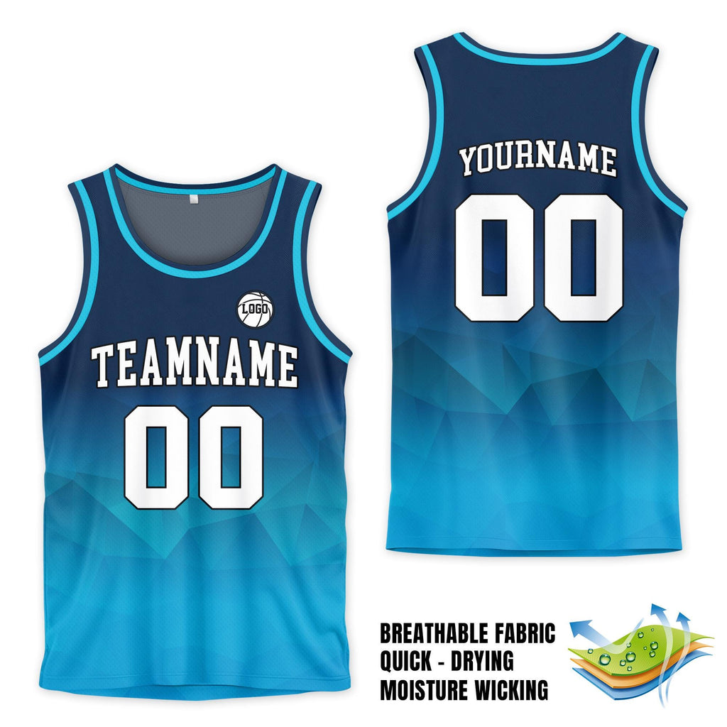 Personalized Basketball Jersey Tank Top Team Name & Number For Adult Kid Youth, Custom Gradient Blue Navy Shirt Jersey For Basketball Lover