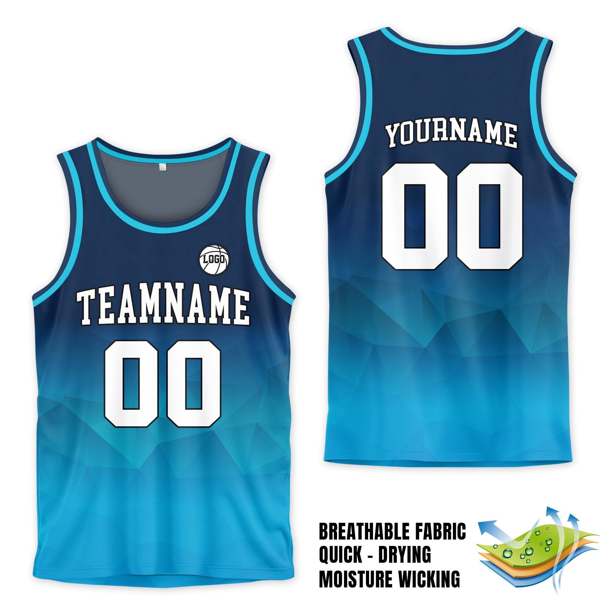 Personalized Basketball Jersey Tank Top Team Name & Number For Adult Kid Youth, Custom Gradient Blue Navy Shirt Jersey For Basketball Lover