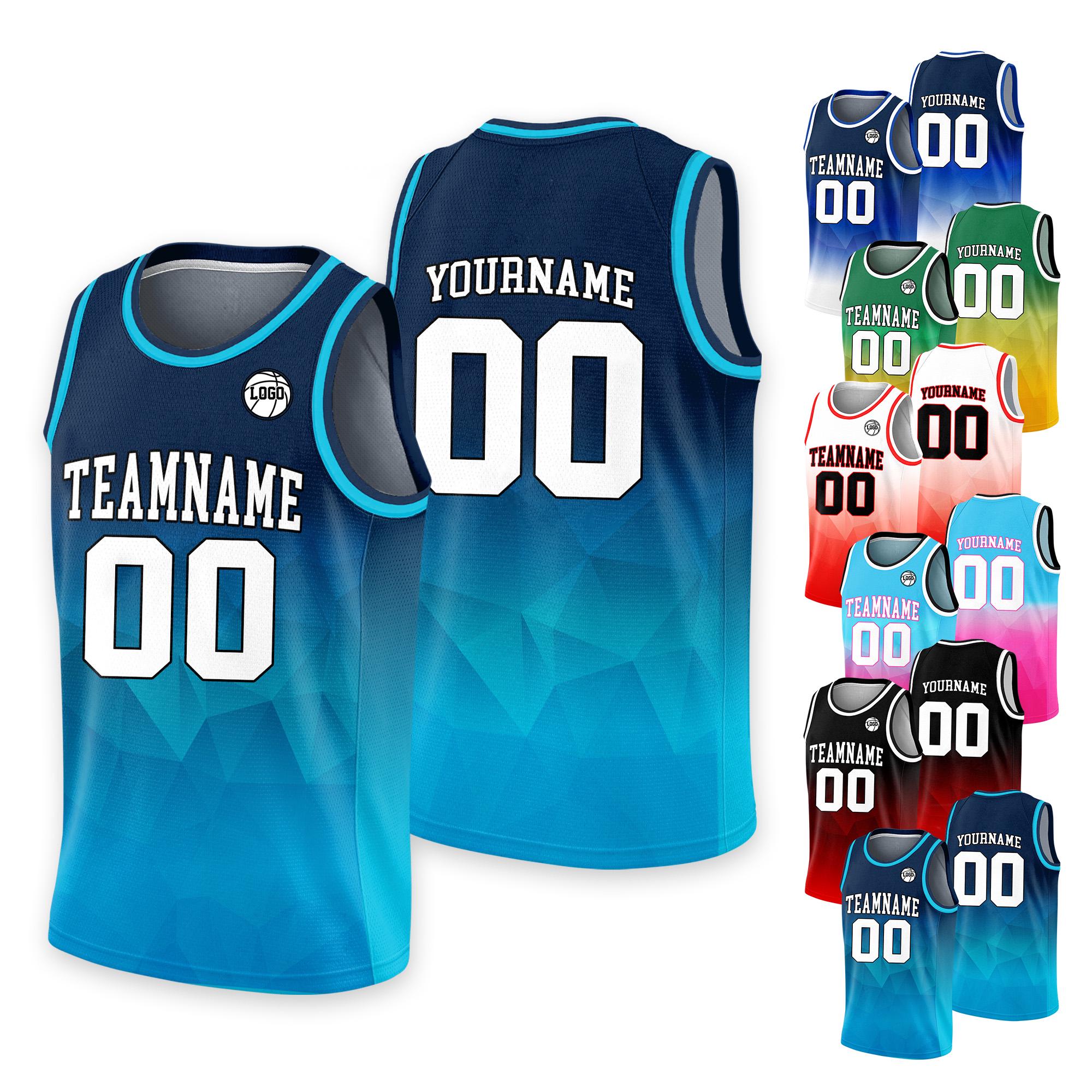 Personalized Basketball Jersey Tank Top Team Name & Number For Adult Kid Youth, Custom Gradient Blue Navy Shirt Jersey For Basketball Lover