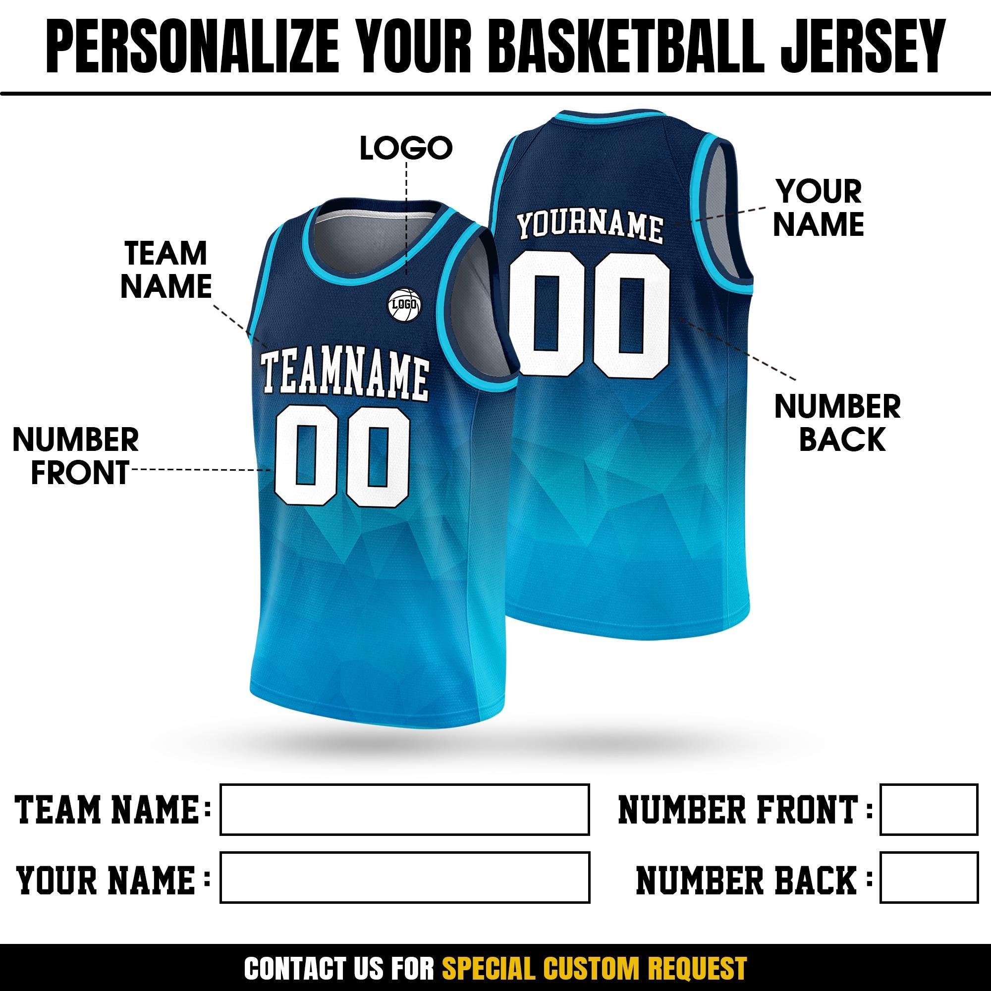 Personalized Basketball Jersey Tank Top Team Name & Number For Adult Kid Youth, Custom Gradient Blue Navy Shirt Jersey For Basketball Lover