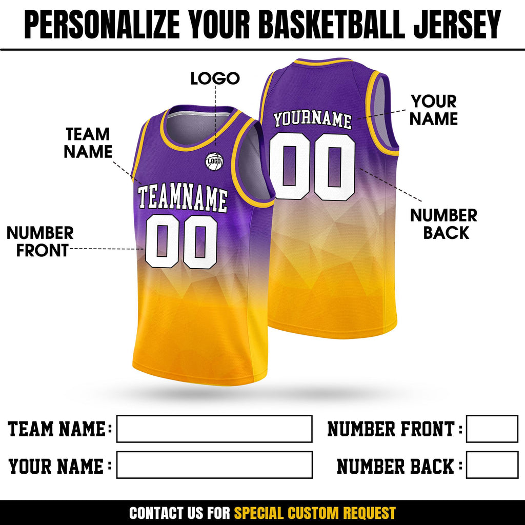 Personalized Basketball Jersey Tank Top Team Name & Number Logo For Adult Kid, Custom Gradient Purple Yellow Shirt Jersey For Basketball Fan