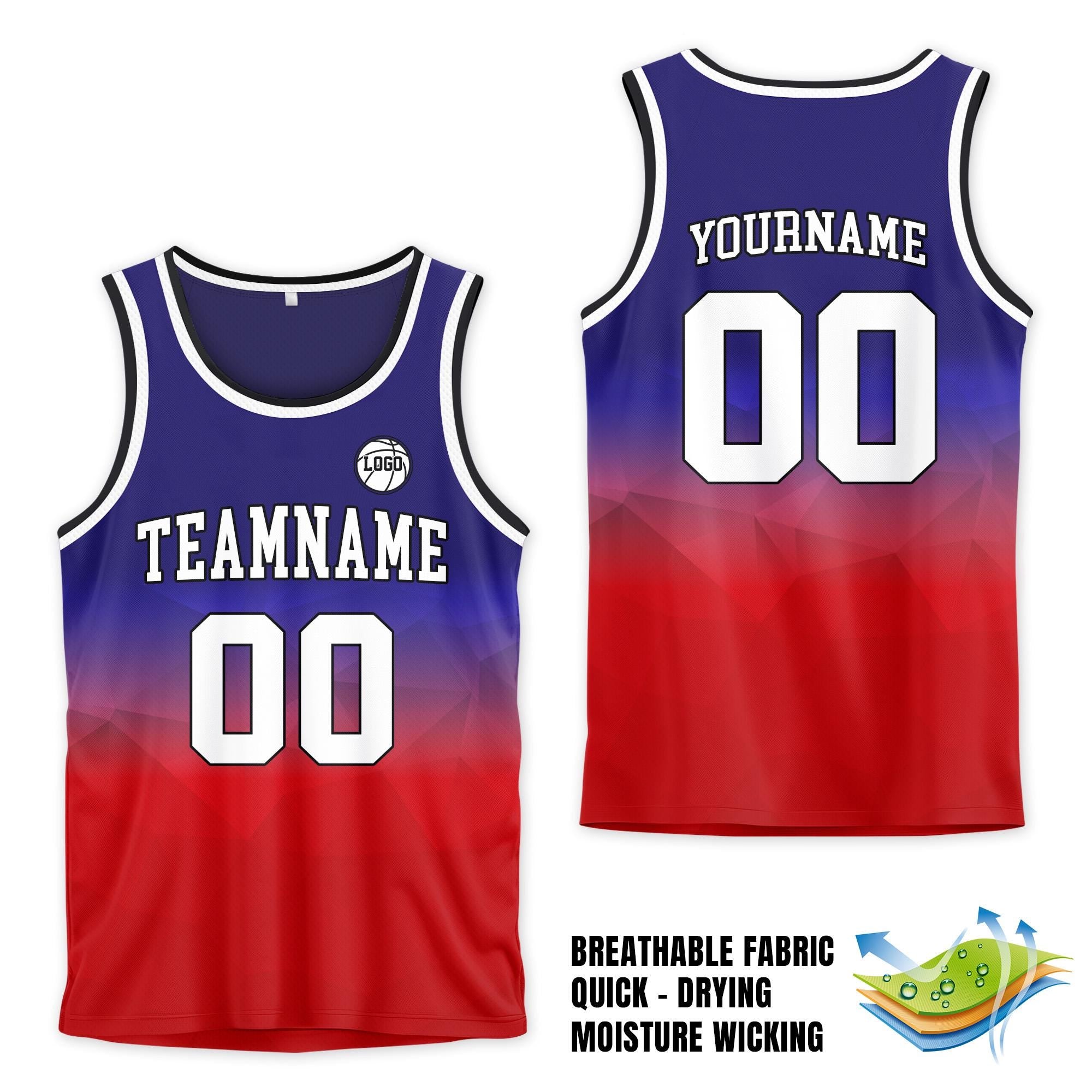 Personalized Basketball Jersey Tank Top Team Name Number Logo For Adult Kid Youth, Custom Gradient Red Navy Shirt Jersey For Basketball Fan