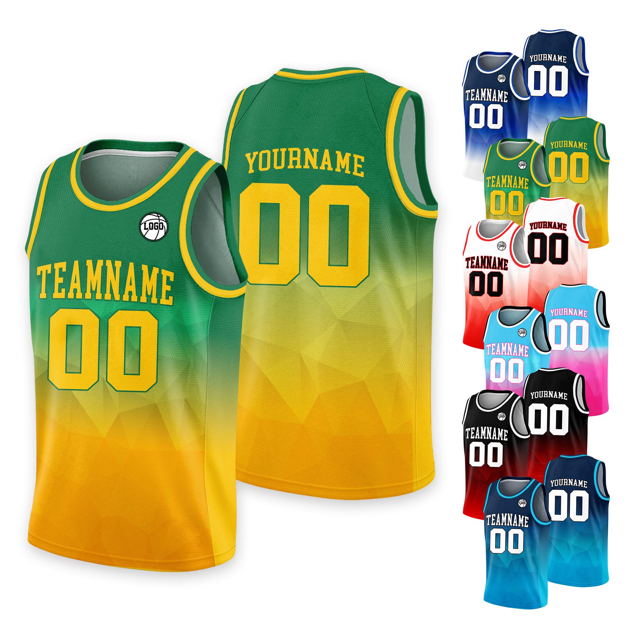 Personalized Basketball Jersey Tank Top Team Name Number For Adult Kid Youth, Custom Gradient Green Yellow Shirt Jersey For Basketball Fan