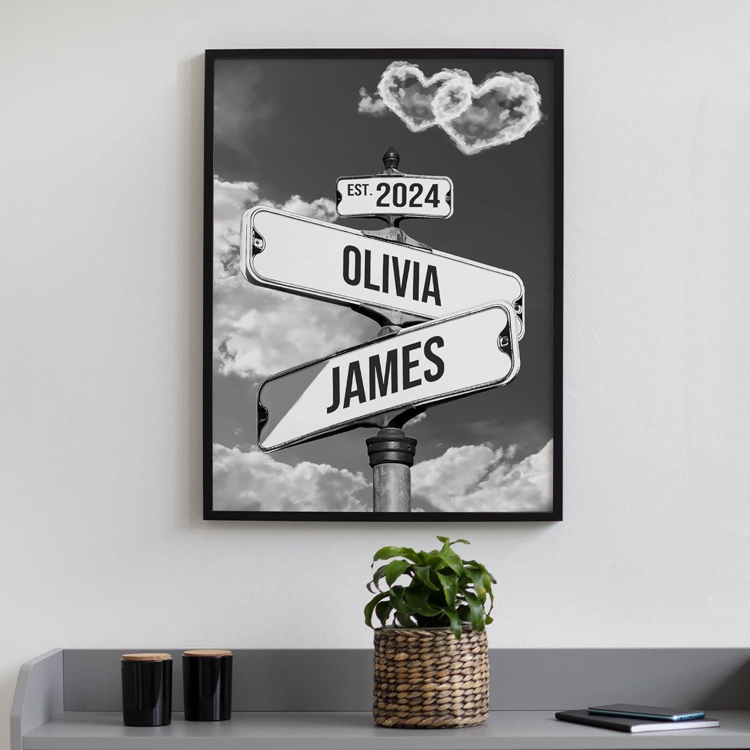 Personalized Canvas Vintage Street Sign For Couples, Custom Name And Date Street Sign Canvas Print, Crossroads Street Sign Gift For Couples