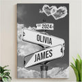 Personalized Canvas Vintage Street Sign For Couples, Custom Name And Date Street Sign Canvas Print, Crossroads Street Sign Gift For Couples