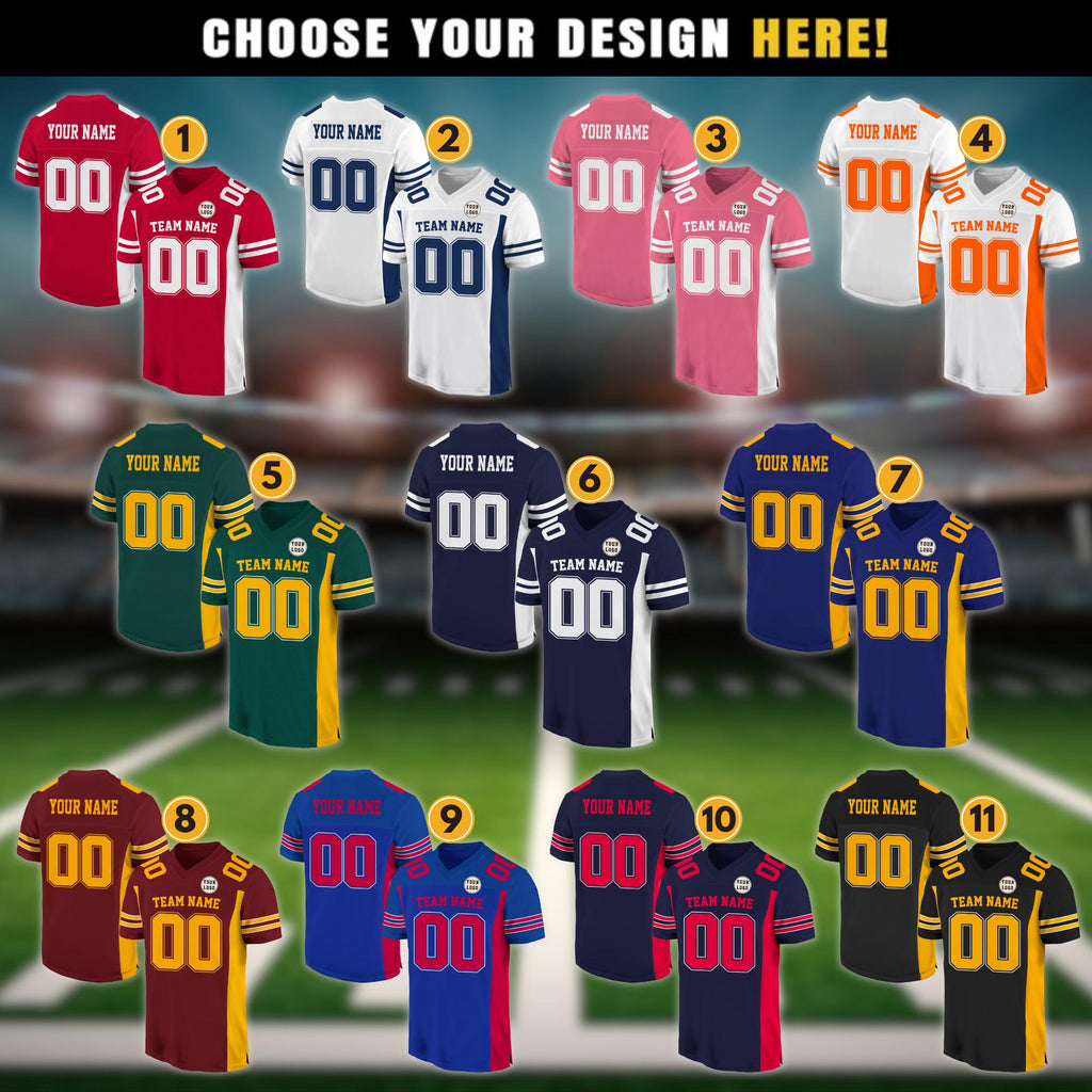 Personalized Team Name And Number Football Jersey Shirt For Adult Youth Preschool, Custom Football Team Jersey Prints in Many Colors & Sizes