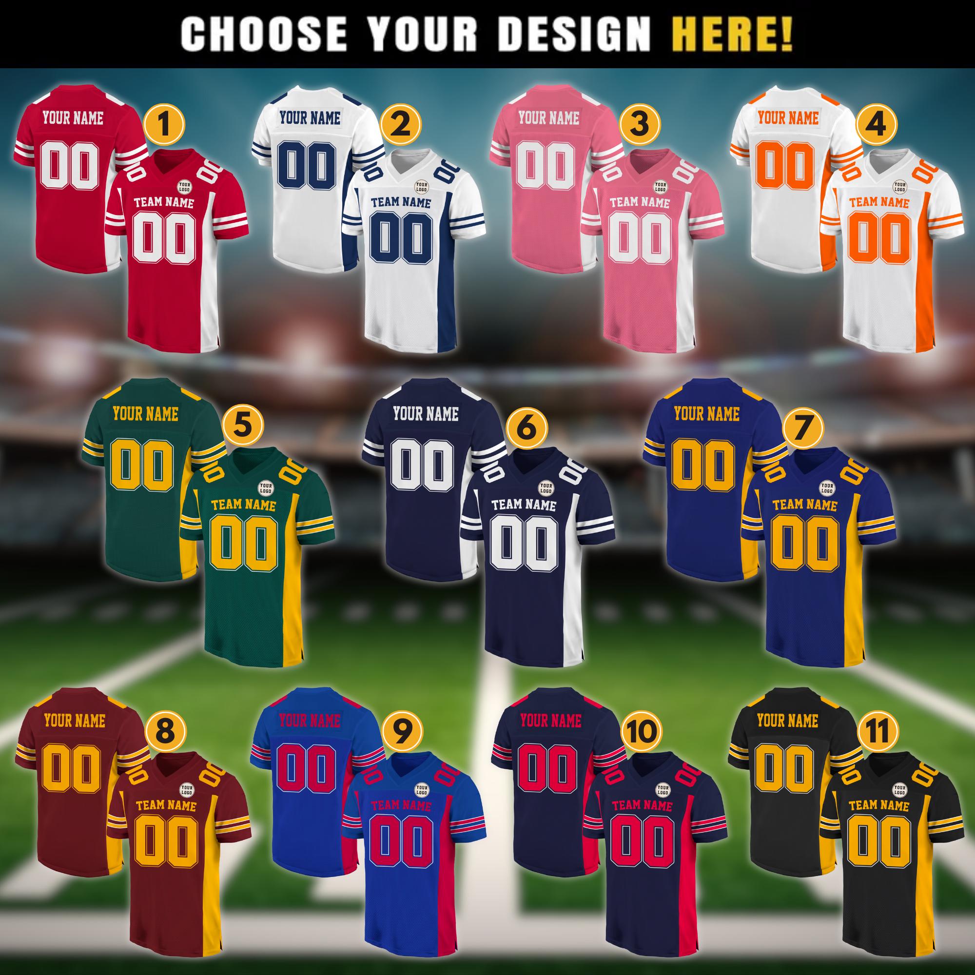 Personalized Team Name And Number Football Jersey Shirt For Adult Youth Preschool, Custom Football Team Jersey Prints in Many Colors & Sizes