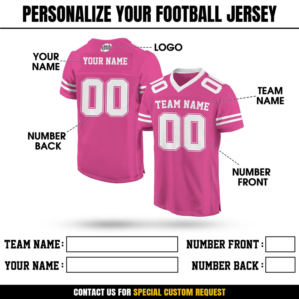 Personalized Team Name & Number Football Jersey For Adult Kid, Custom Team Sport Shirt Jerseys For Fans, Mesh Football V-neck Pink jersey