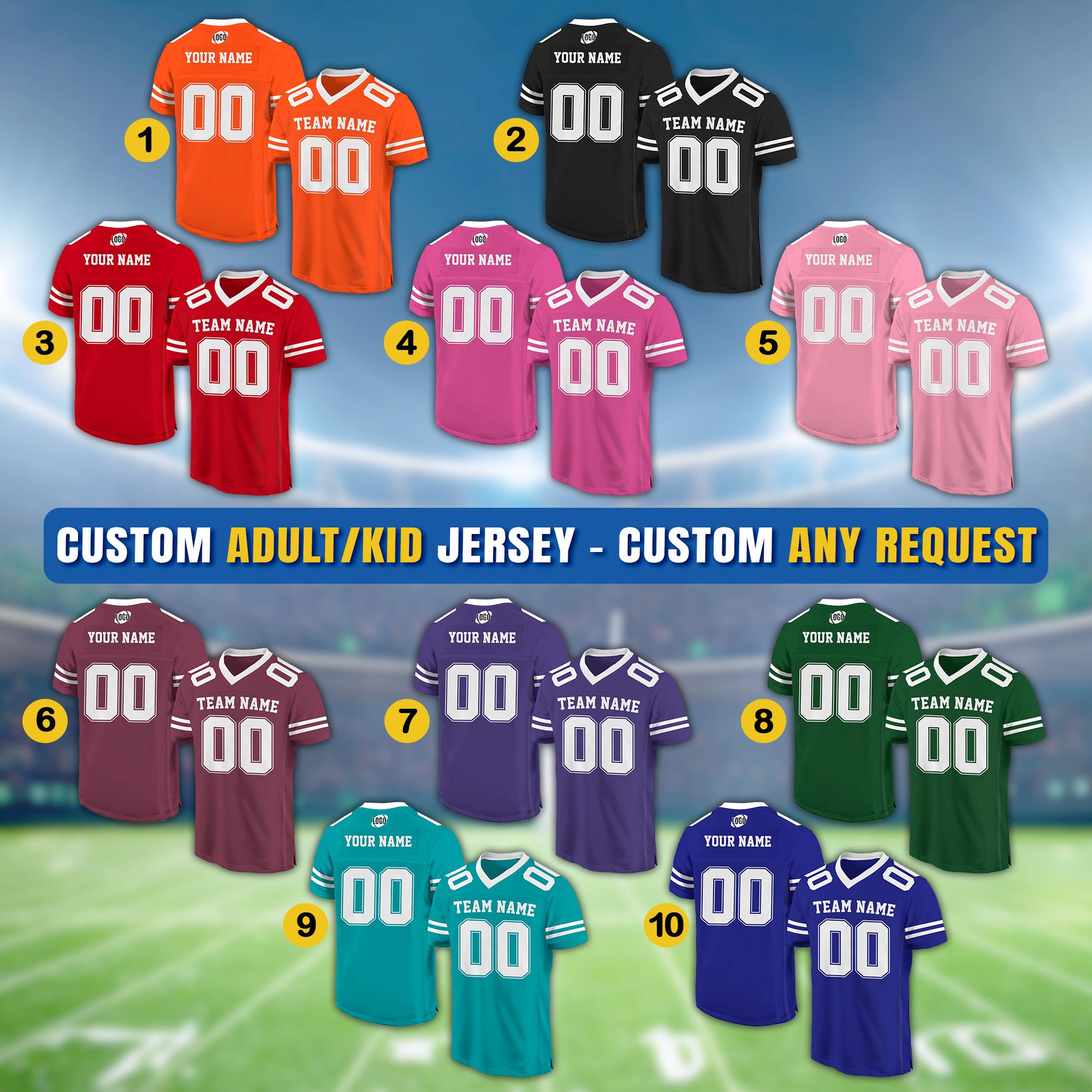 Custom Men Women Youth Kid American Football Jersey, Personalized Football Jersey, Customized Team Name Number Football V-neck Mesh Jersey