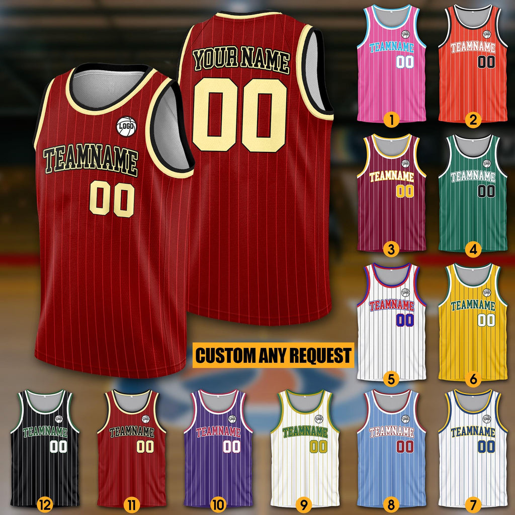 Personalized Team Name Number Basketball Jersey For Adult Youth Kid, Custom Basketball Jersey Pinstripe Sleeveless Jerseys Basketball Party