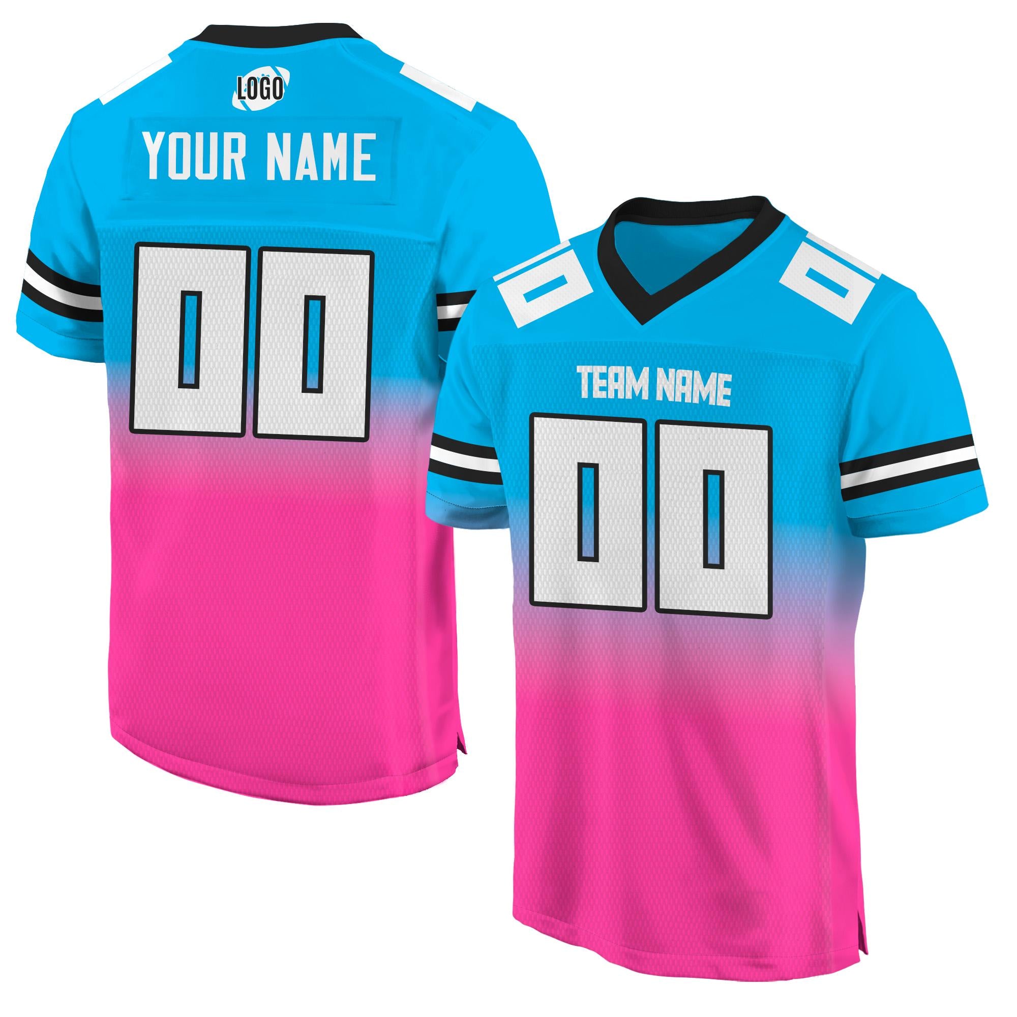 Personalized Team Name & Number Football Jersey Custom For Men Women Youth Preschool, Personalized Football V-neck Jersey Shirt Blue Pink