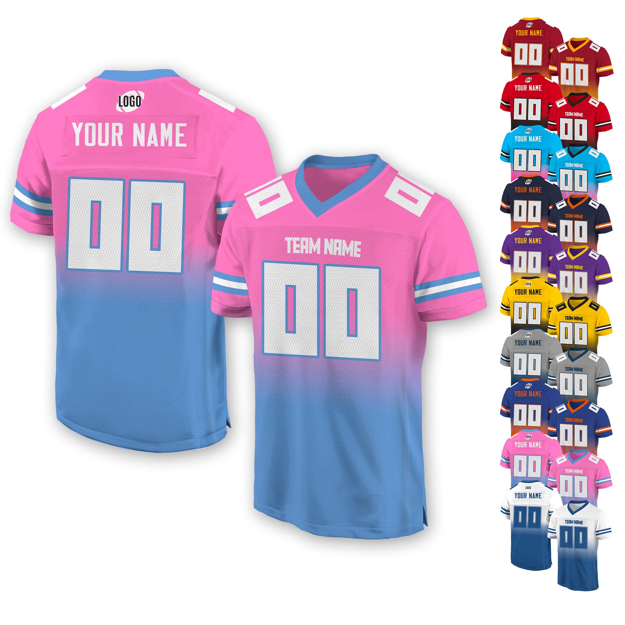 Personalized Team Name & Number Football Jersey For Adult Youth, Custom Football Shirt For American Football Fan, Gradient Pink Blue Jersey