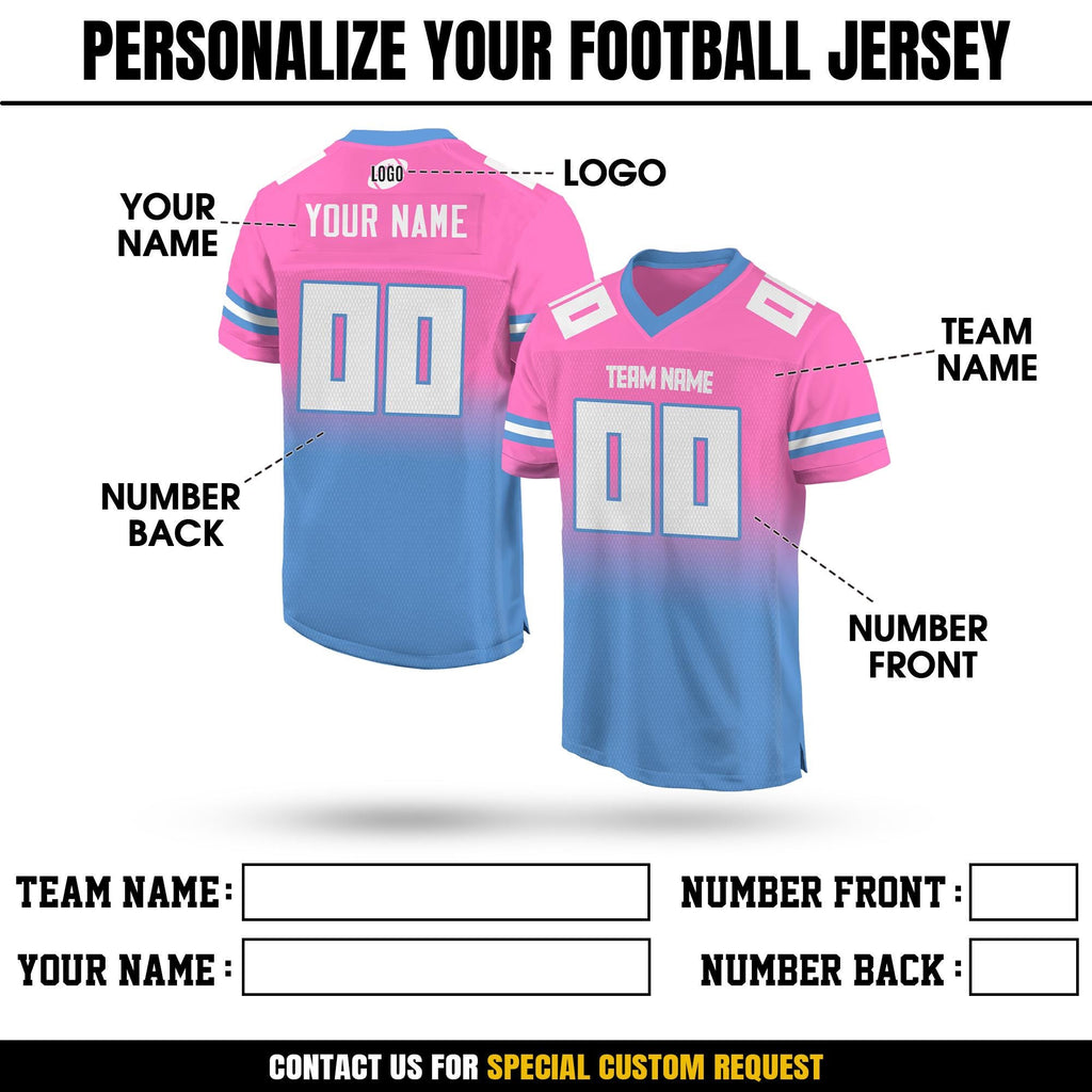 Personalized Team Name & Number Football Jersey For Adult Youth, Custom Football Shirt For American Football Fan, Gradient Pink Blue Jersey