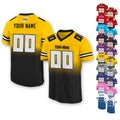 Custom Team Name Number Logo Football Jersey For Men Women Youth Preschool, Custom V-Neck Mesh Football Shirt Gradient Black Yellow Jersey