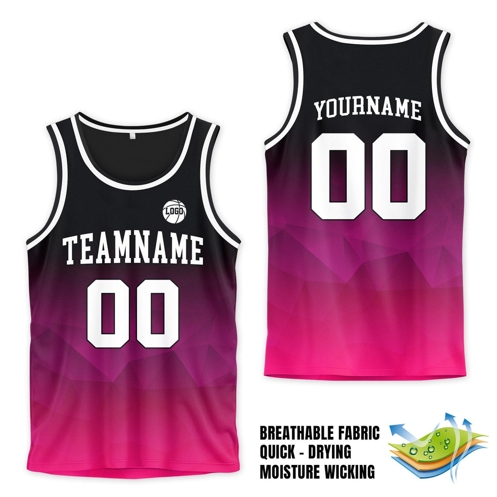 Personalized Team Name & Number Basketball Jersey Tank Top For Adult Kid Youth, Custom Basketball Jersey Shirt, Gradient Black Pink Jersey