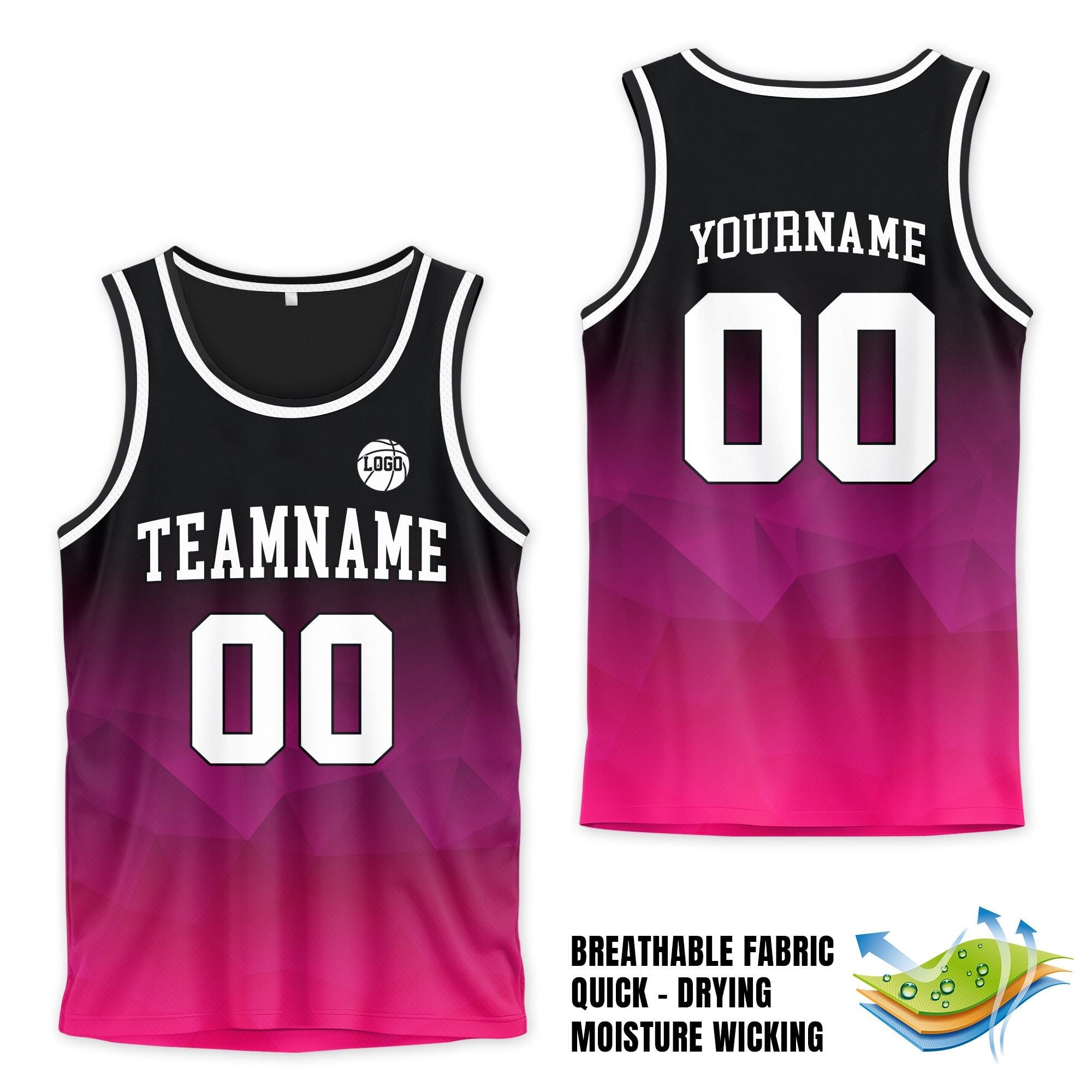 Personalized Team Name & Number Basketball Jersey Tank Top For Adult Kid Youth, Custom Basketball Jersey Shirt, Gradient Black Pink Jersey
