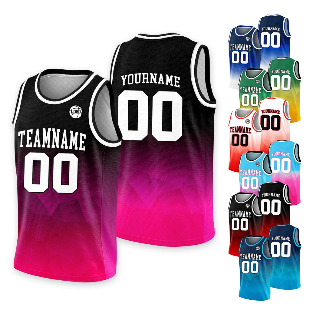Personalized Team Name & Number Basketball Jersey Tank Top For Adult Kid Youth, Custom Basketball Jersey Shirt, Gradient Black Pink Jersey