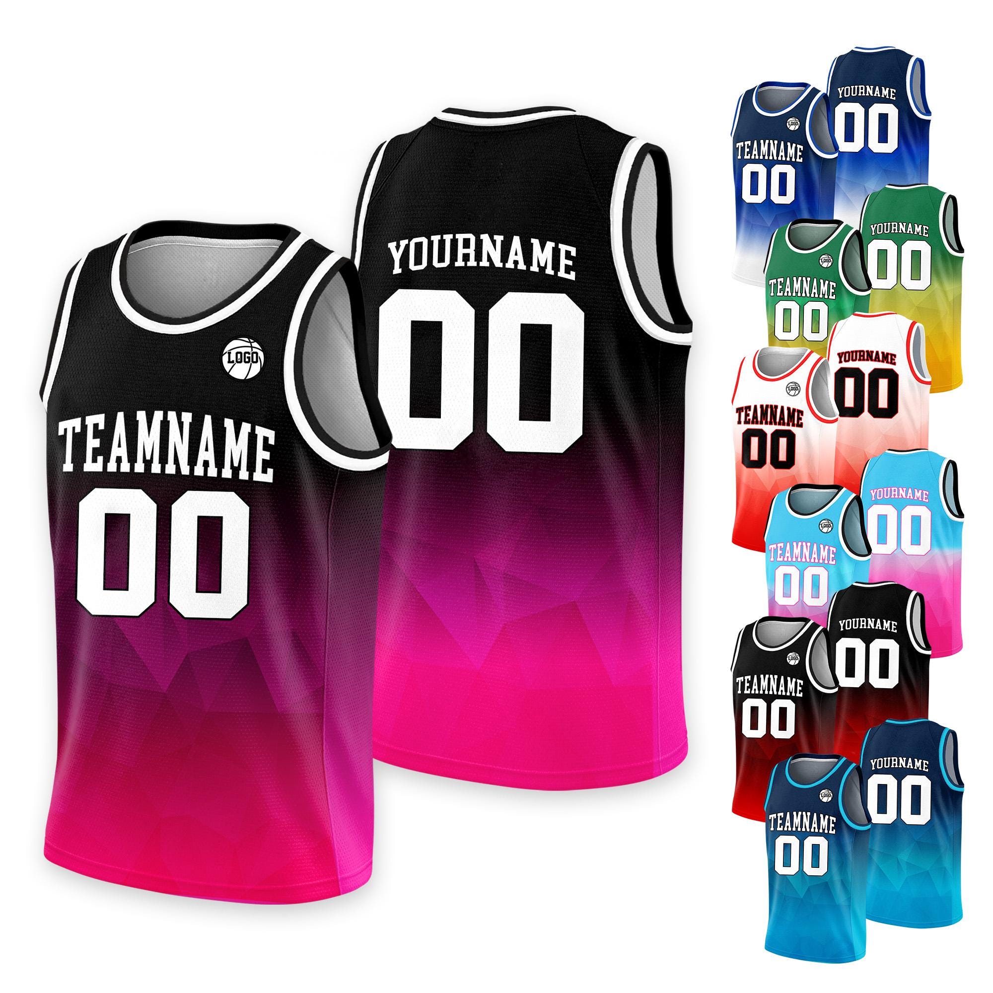 Personalized Team Name & Number Basketball Jersey Tank Top For Adult Kid Youth, Custom Basketball Jersey Shirt, Gradient Black Pink Jersey