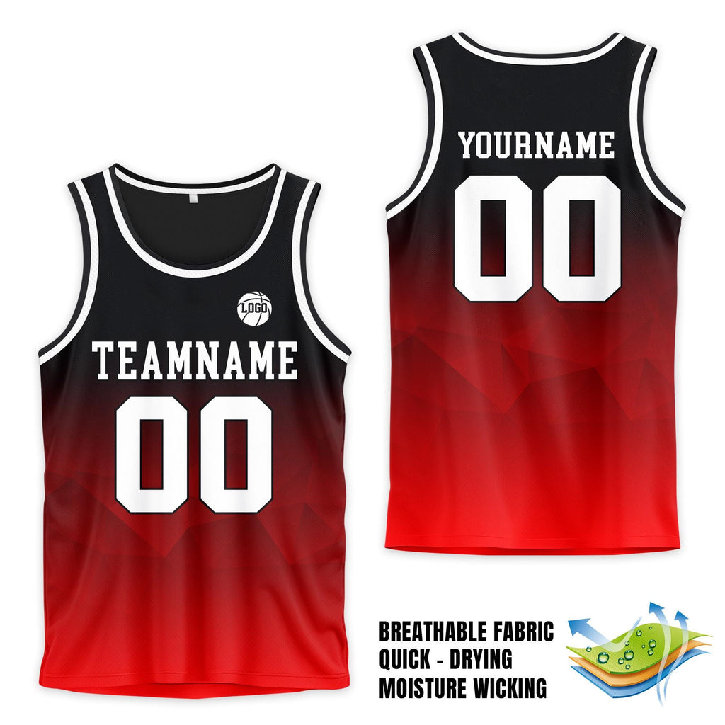 Custom Gradient Basketball Jersey For Men Women Youth Kid, Personalized Team Name & Number Red Basketball Jersey Shirt For Basketball Lover