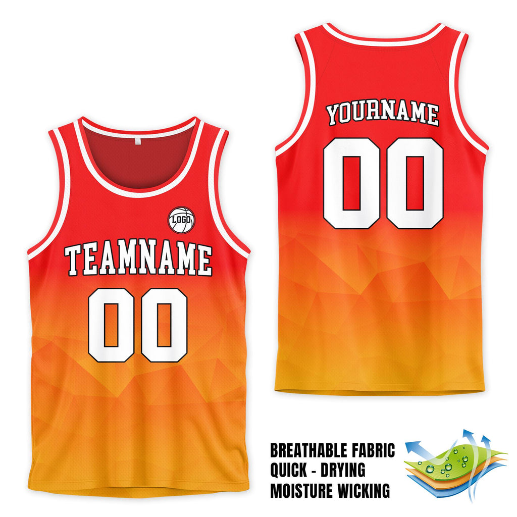 Personalized Team Name & Number Basketball Jersey Tank Top For Adult Youth Kid, Custom Basketball Shirt, Gradient Red Orange Yellow Jersey