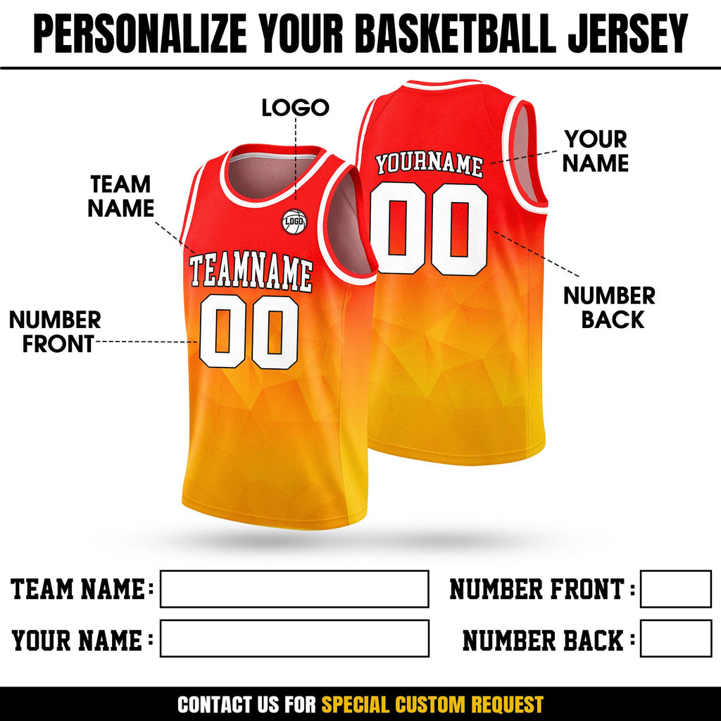Personalized Team Name & Number Basketball Jersey Tank Top For Adult Youth Kid, Custom Basketball Shirt, Gradient Red Orange Yellow Jersey