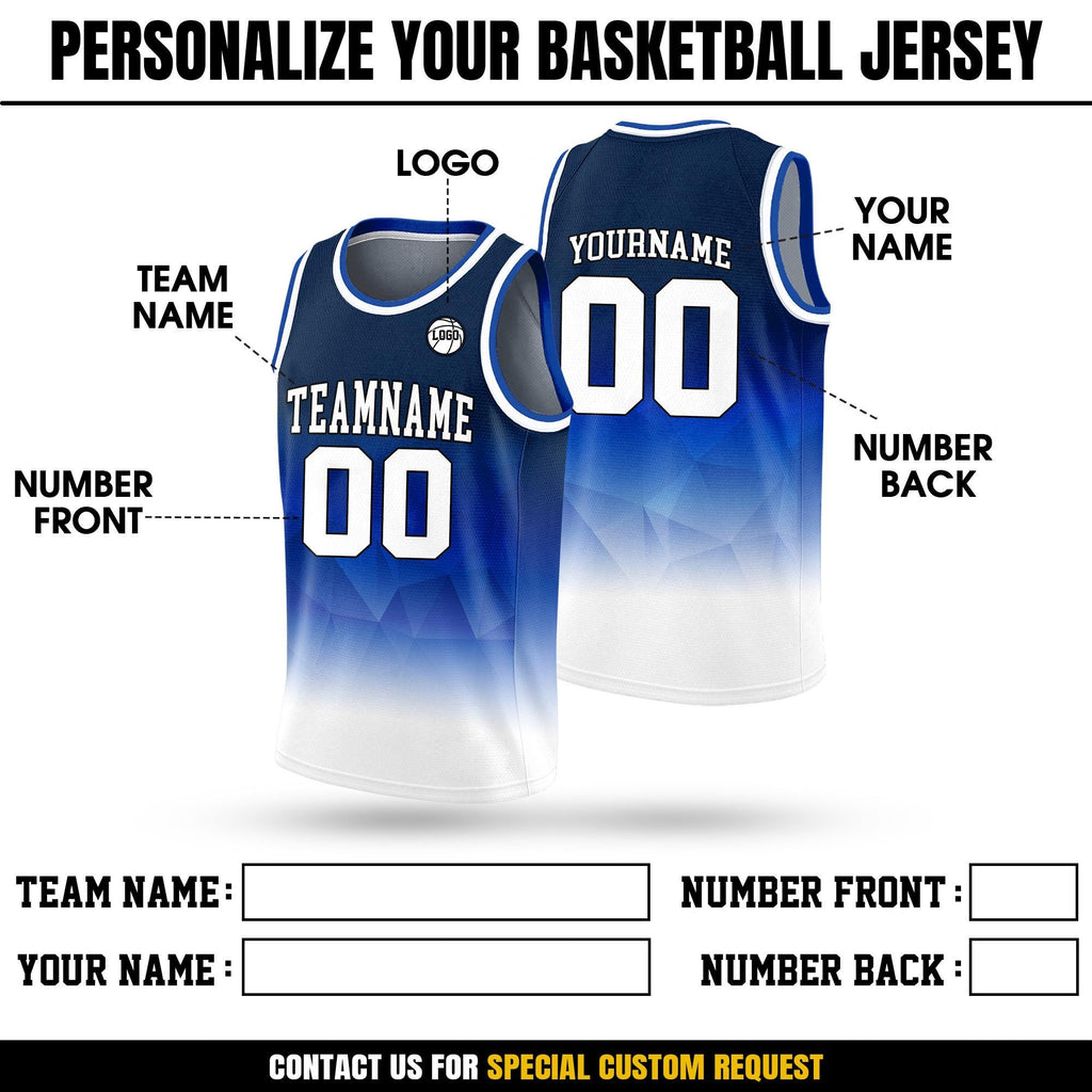 Personalized Team Name & Number Basketball Jersey Tank Top For Adult Kid Youth, Custom Gradient Blue Navy White Shirt For Basketball Fan