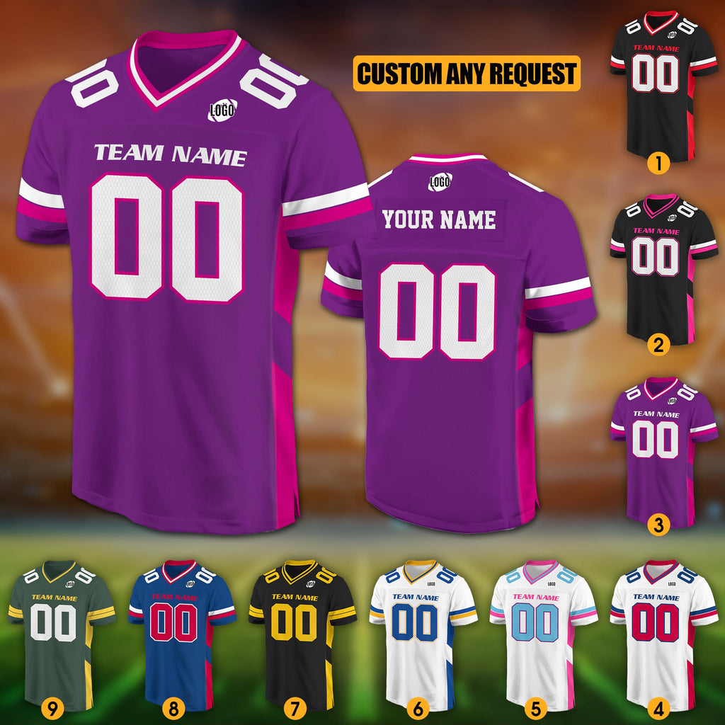 Personalized Team Name Number Football Jersey Shirt For Adult Kid, Custom Football Jersey, Man Short Sleeves V-neck Mesh Jersey High School