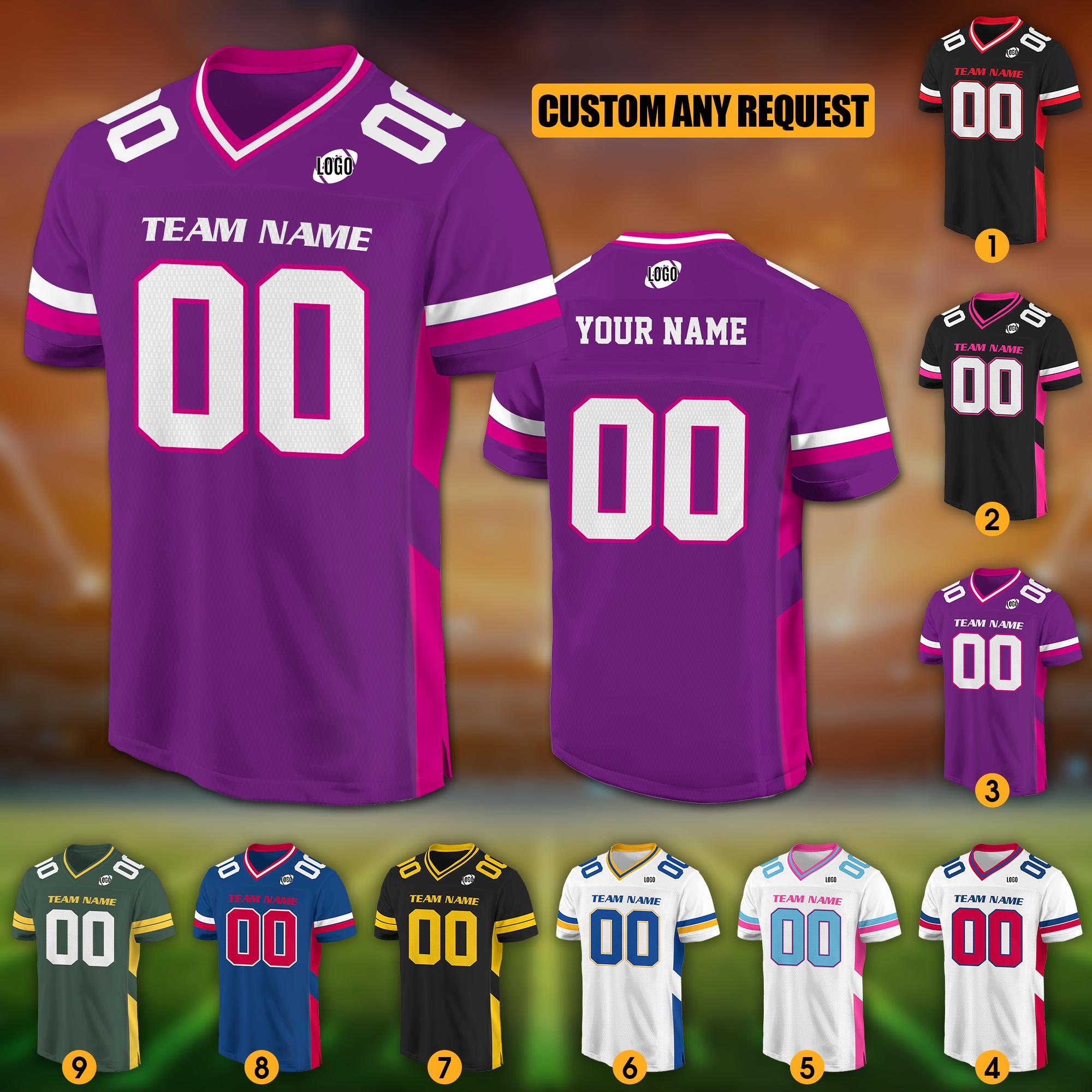 Personalized Team Name Number Football Jersey Shirt For Adult Kid, Custom Football Jersey, Man Short Sleeves V-neck Mesh Jersey High School