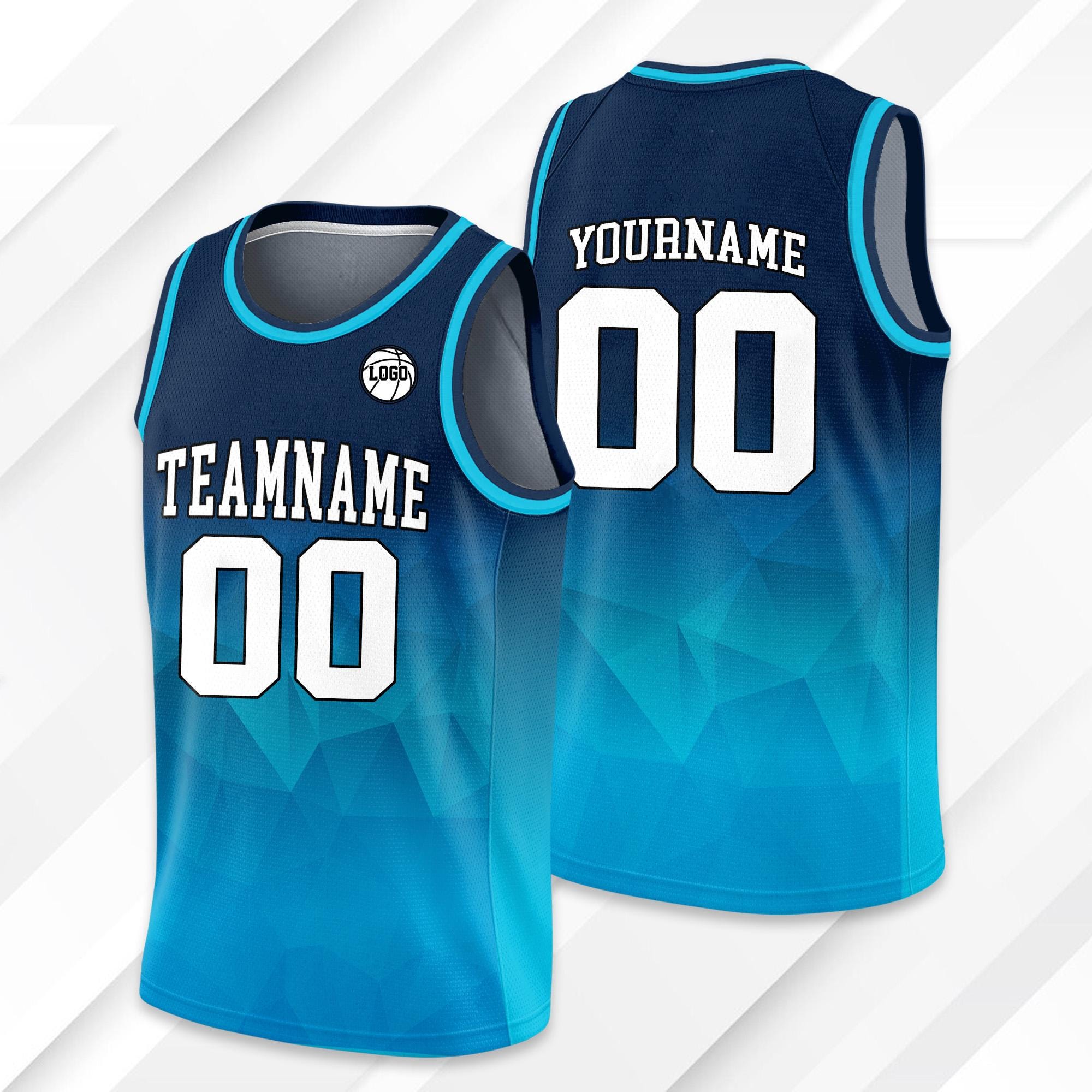 Personalized Basketball Jersey Tank Top Team Name & Number For Adult Kid Youth, Custom Gradient Blue Navy Shirt Jersey For Basketball Lover